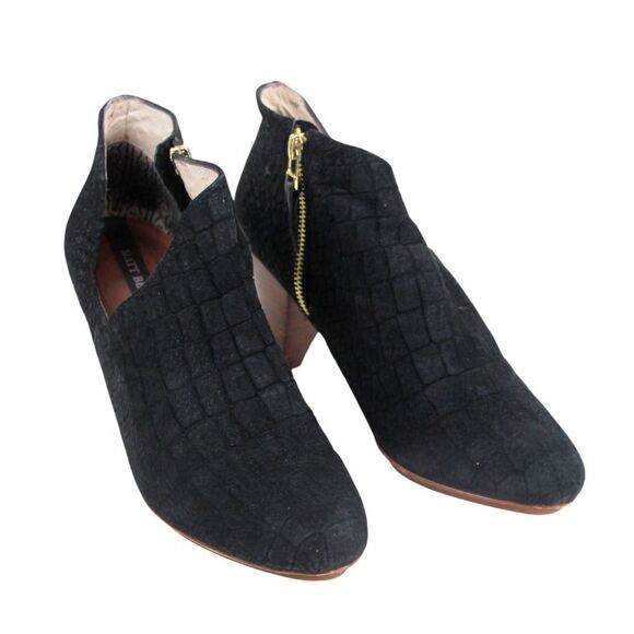 Matt Bernson BLACK LEATHER SUEDE ANIMAL PRINT MID HEEL ANKLE BOOTS SHOES Sz 9M - Picture 1 of 11
